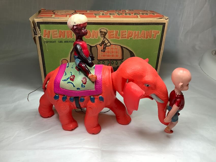1930s HENRY & MAHOUT ON ELEPHANT LINEMAR JAPAN CELLULOID COMIC WINDUP TOY