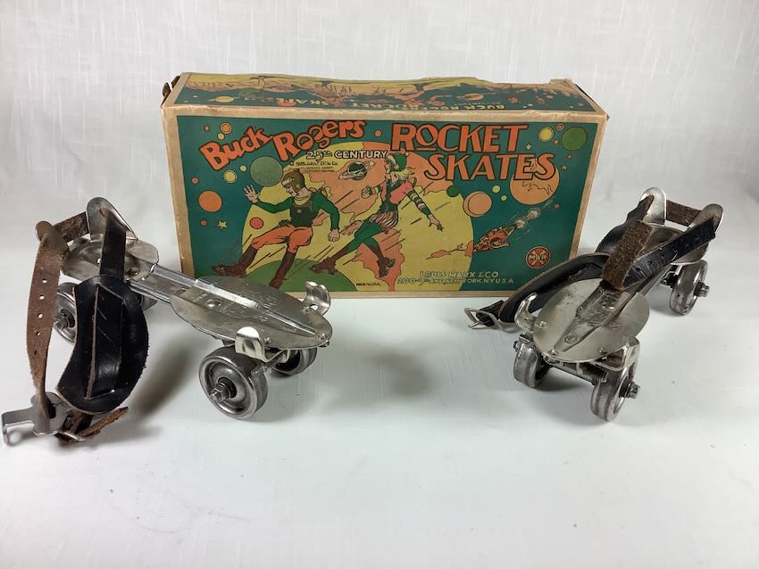 1930's EXTREMELY RARE BUCK ROGERS ROLLER SKATES&rsquo; ORIGINAL BOX & SKATES