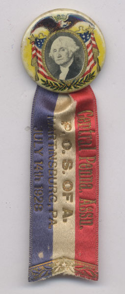 Washington 1928 Pinback Button P. O. S. Of A. Martinsburg, PA