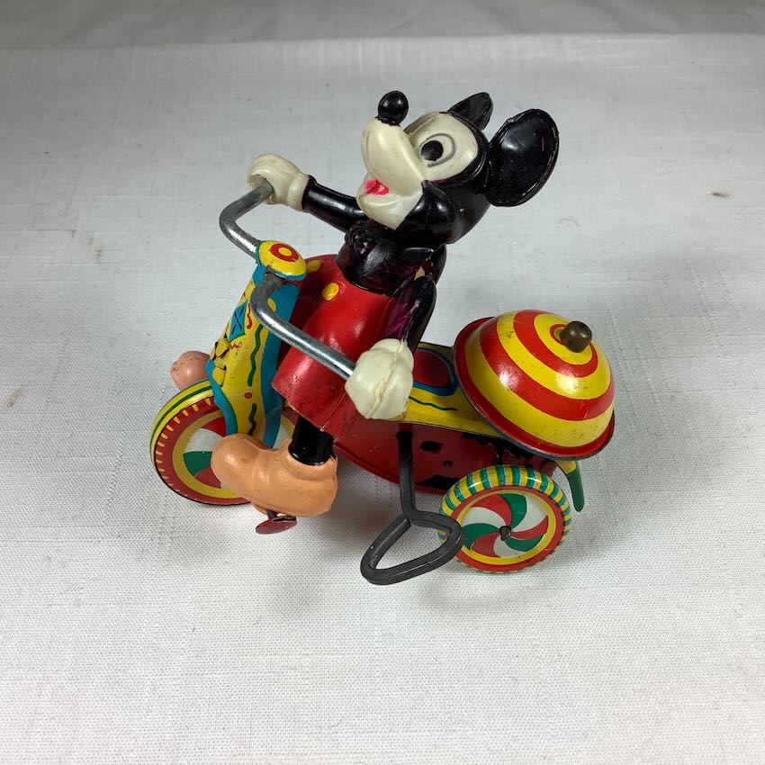 1950&rsquo;s MICKEY MOUSE LINEMAR JAPAN TIN & CELLULOID WINDUP TOY TRICYCLE